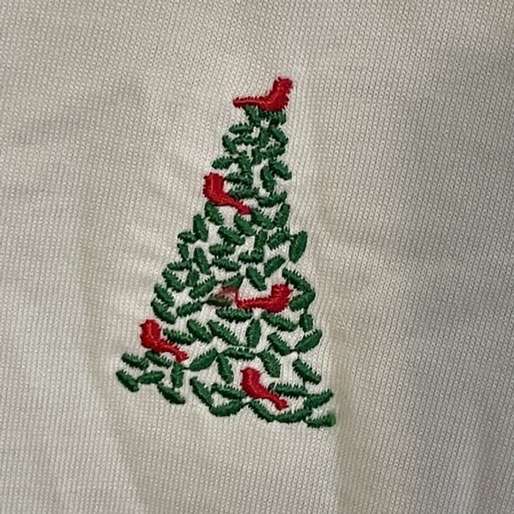 LL bean womans large long sleeve embroidered Christmas tree Cardinal T-shirt - Picture 3 of 8